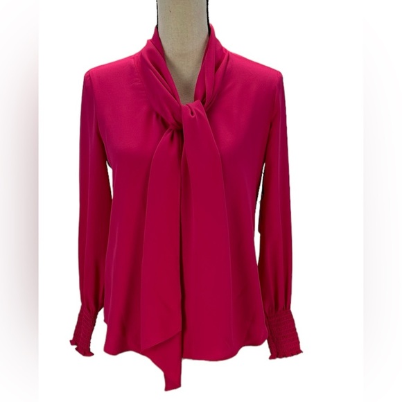 Anne Klein Long Sleeve Tie Neck Blouse - Hot Pink - size XS - Picture 1 of 11